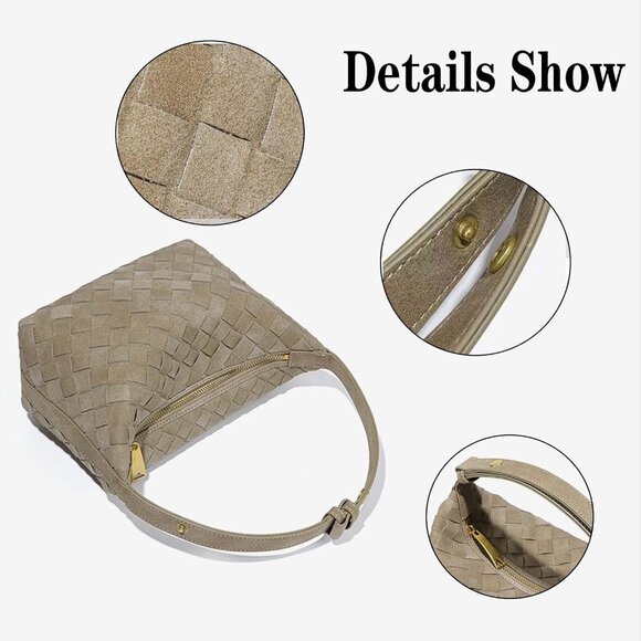 Designer Khaki Woven Purse - Versatile Vegan Shoulder Bag for Every Occasion